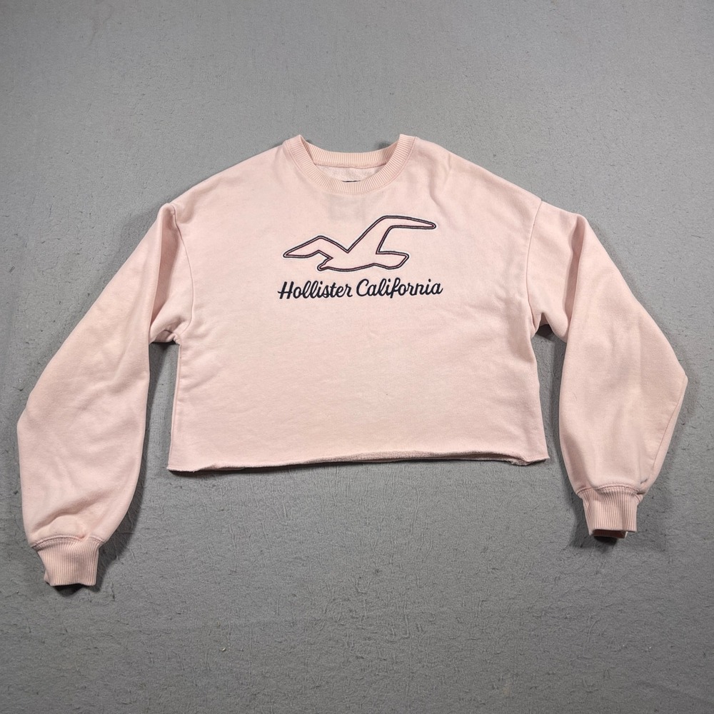 Hollister California Cropped Sweatshirt Women's XS‎ Pink Logo Pullover Mallcore